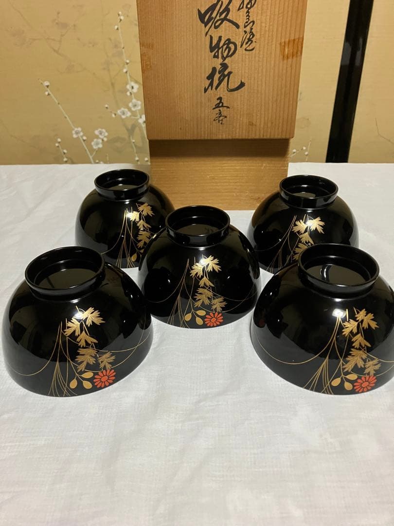 美品　輪島塗り 吸物碗 ５客セット　箱付
