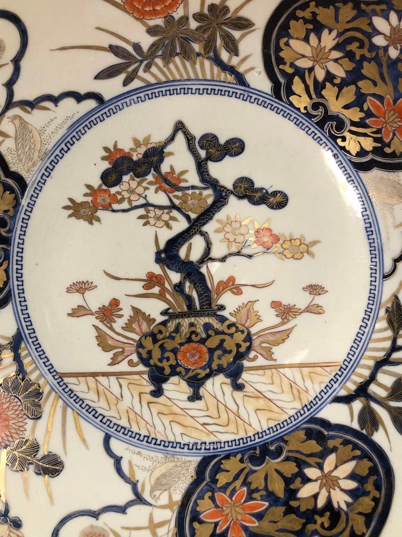 古伊万里染錦花篭手大皿直径約47㎝