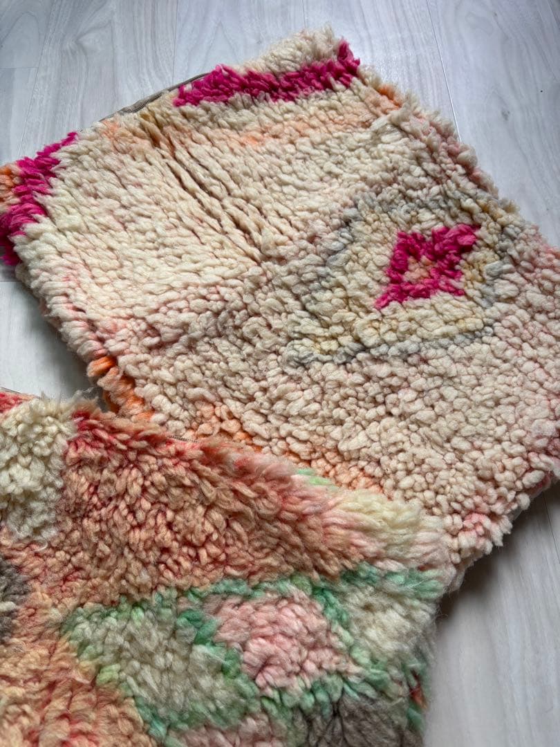 手織り風ウールクッションカバー モロッコ キリム 2枚セット プフ