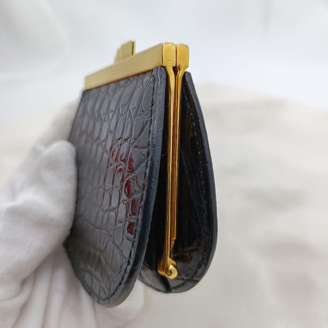 美品 カルティエ クロコ型押し がま口 ケース ブラック