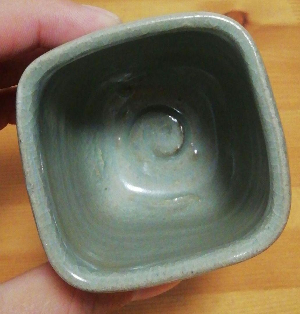 横山朝陽作 呉須絵 四方 茶入 共箱 茶道具