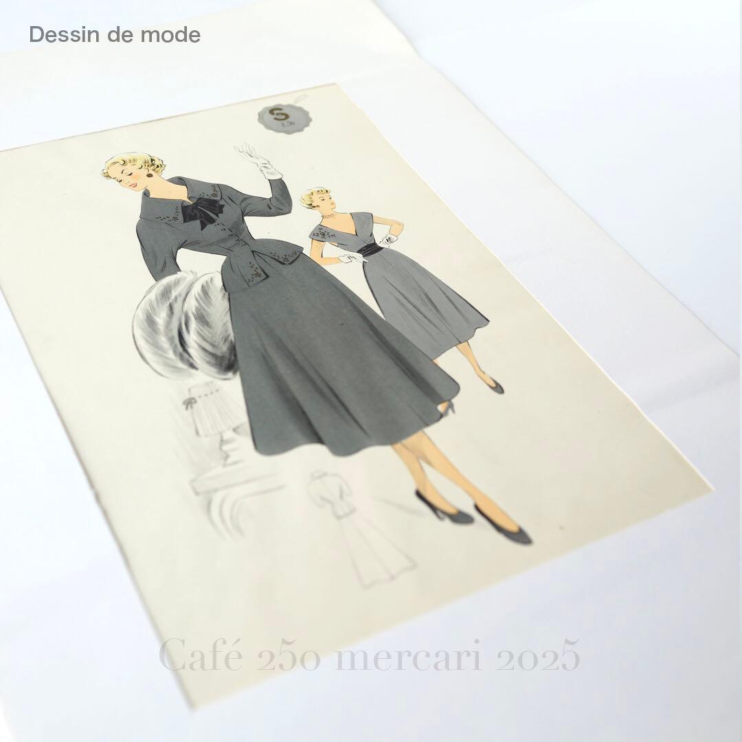 ビンテージ ファッションスタイル画　Dessin de mode