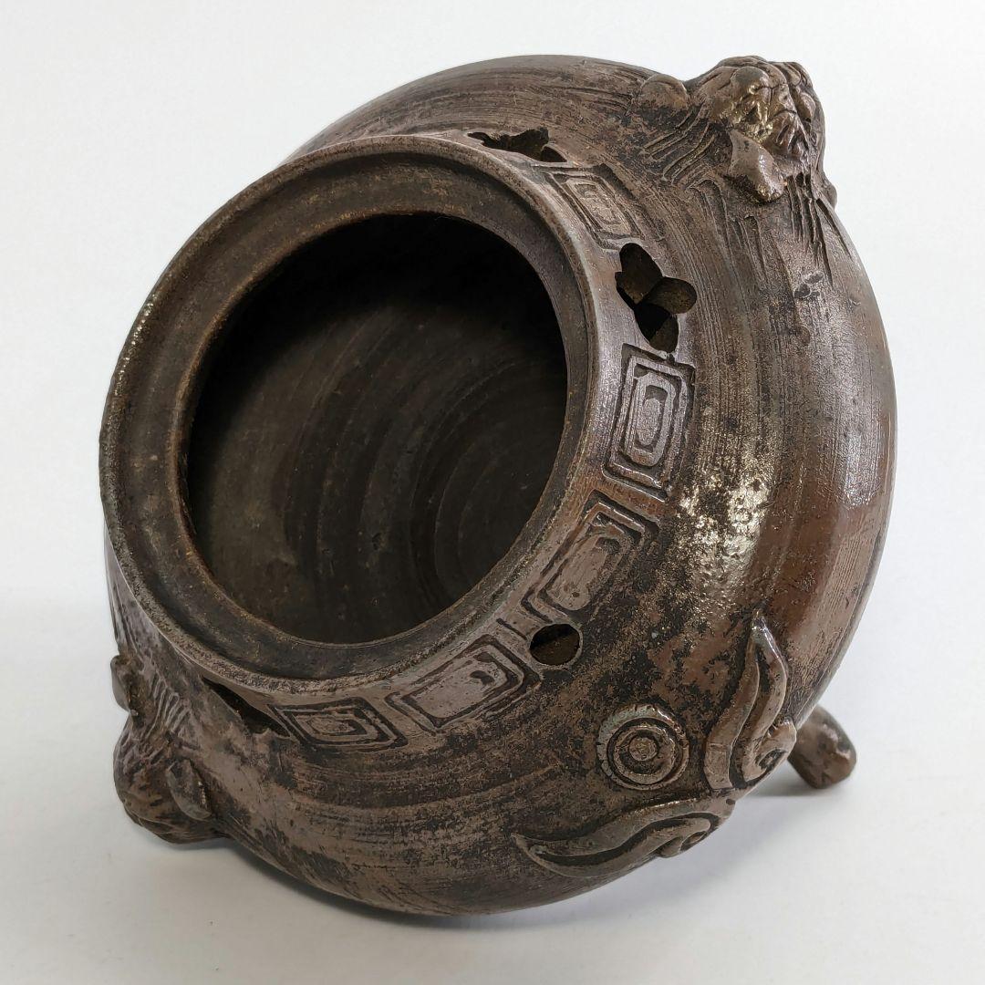 窯元松園 備前焼 獅子摘み三足香炉 共箱共布栞 香道具 茶道具 アロマグッズ