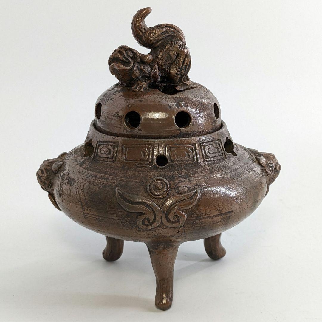 窯元松園 備前焼 獅子摘み三足香炉 共箱共布栞 香道具 茶道具 アロマグッズ