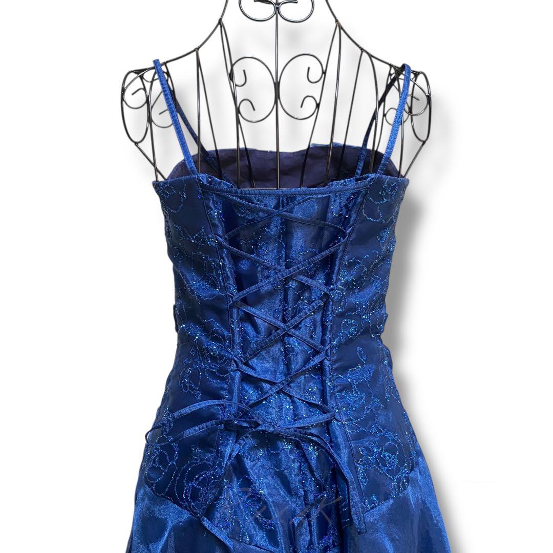 ジュネビビアン 高級 ロングドレス 演奏会 ローズグリッター 青 ダークブルー