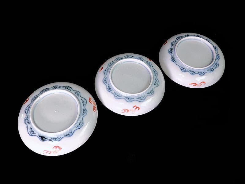 古伊万里　金襴手　紅葉に鳥居　花鳥紋の図　５寸皿　３枚　E549AS-COc