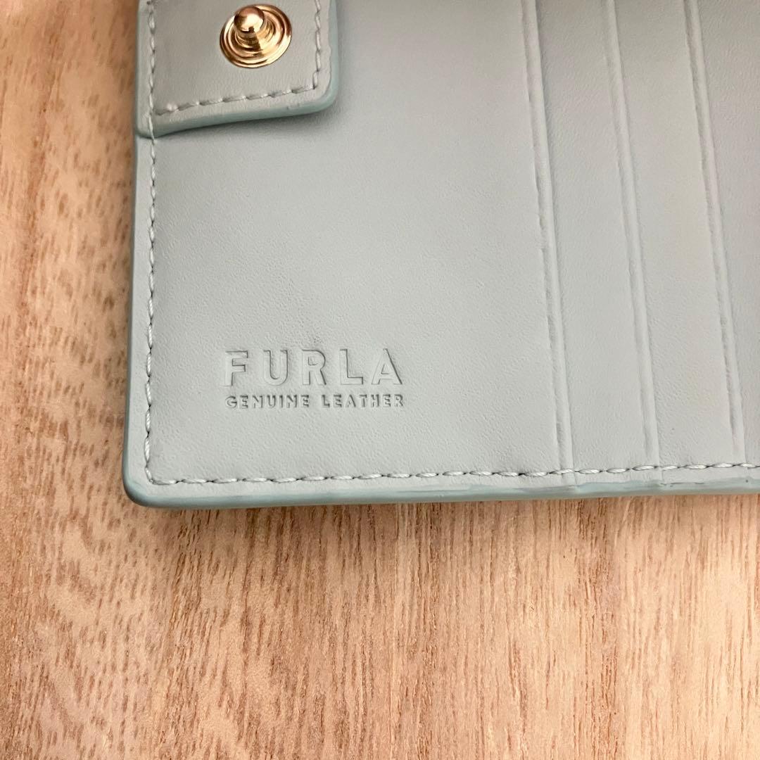 極美品✨FURLA フルラ 二つ折り財布 ミニ財布 ライトブルー 水色 ゴールド