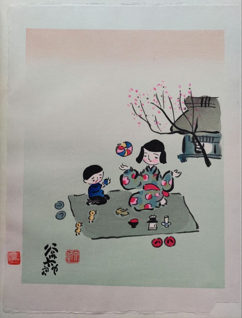 谷内六郎の四季版画 大日本絵画巧芸美術株式会社 大判の木版画４枚 専用額付き