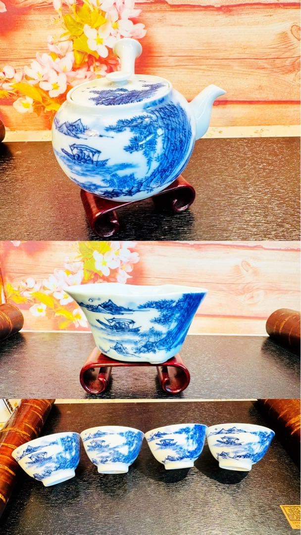 平安春峰 山水 赤壁賦 名工 茶碗 急須 茶道具 骨董品 染付 平安春峰 山水 赤壁賦 名工 茶碗 急須 茶道具 骨董品 染付