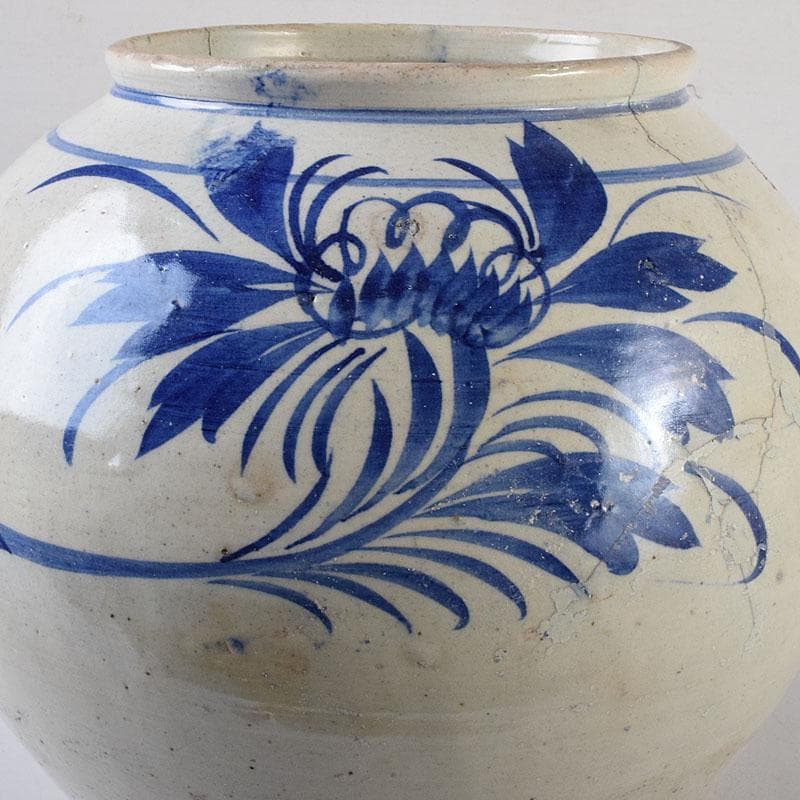 朝鮮美術 李朝 高麗白磁 染付 花文 壺 C R8023C