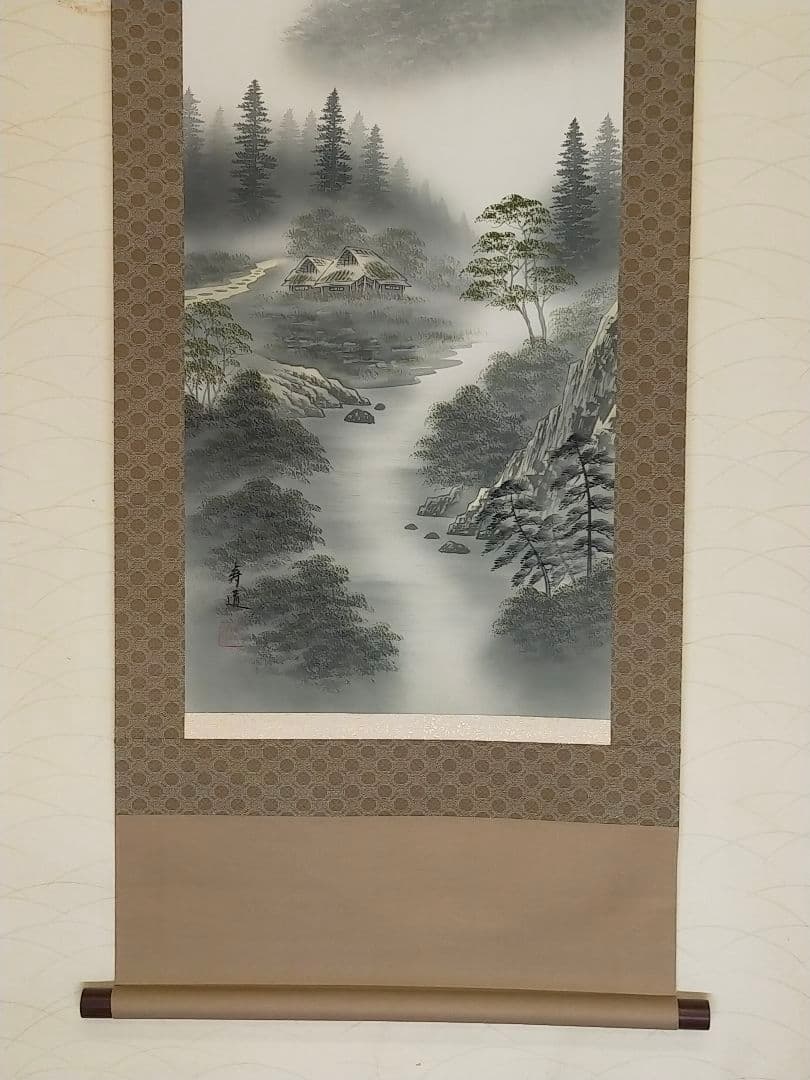 ♥☆彡日本画掛軸【寿道】山水画【四神相応之図】共箱付き掛け軸骨董古玩