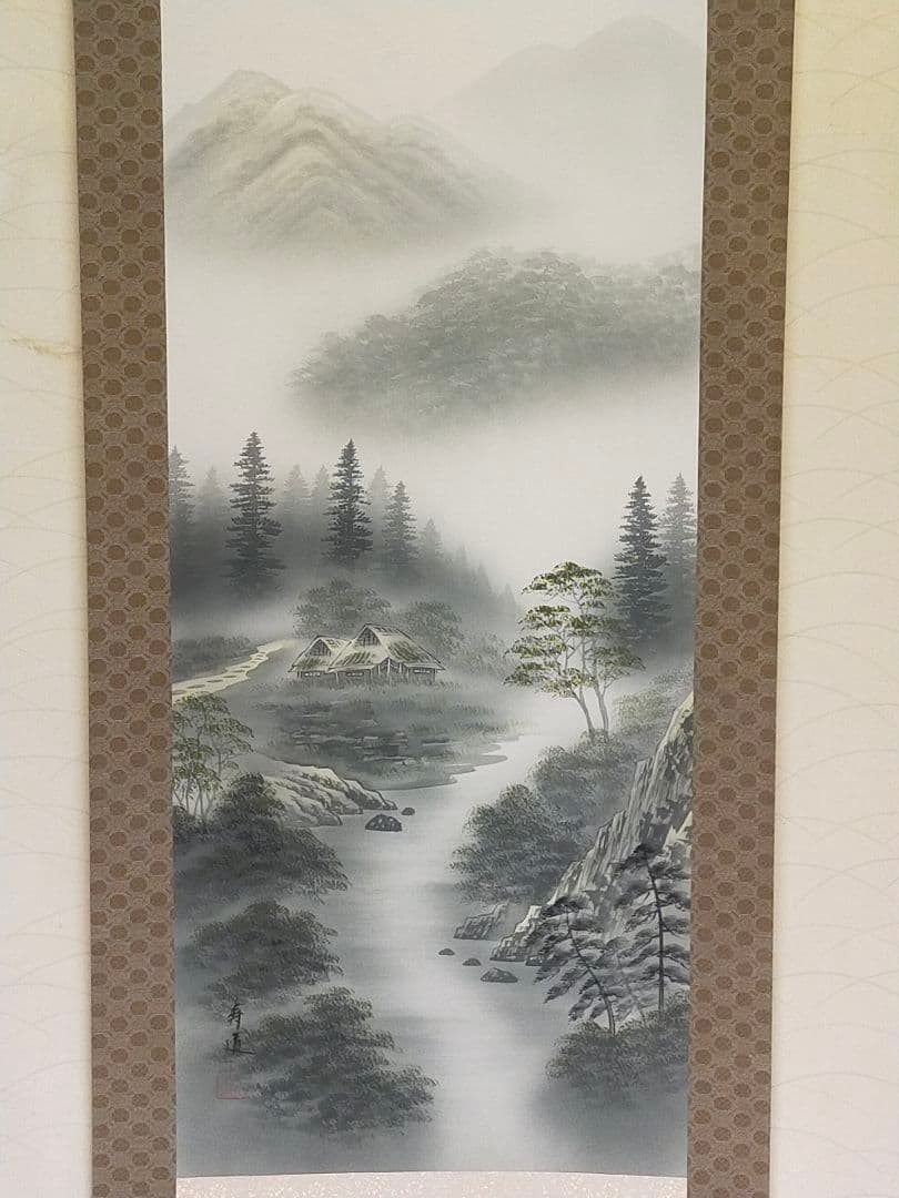 ♥☆彡日本画掛軸【寿道】山水画【四神相応之図】共箱付き掛け軸骨董古玩