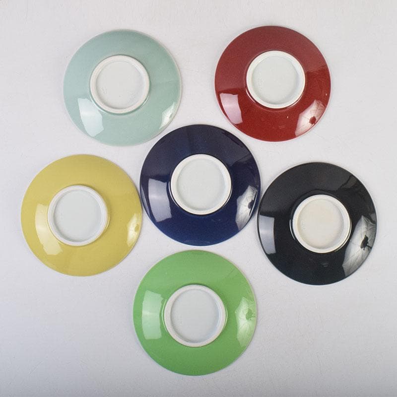 和食器　朝日焼　松林良周作　六色　銘々皿　六客　共布共箱　V　R9285