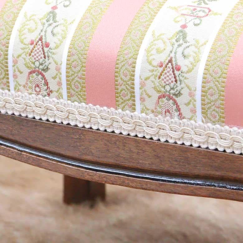 イタリア フットスツール 猫脚 ピンクストライプ 補助椅子 玄関用 完成品