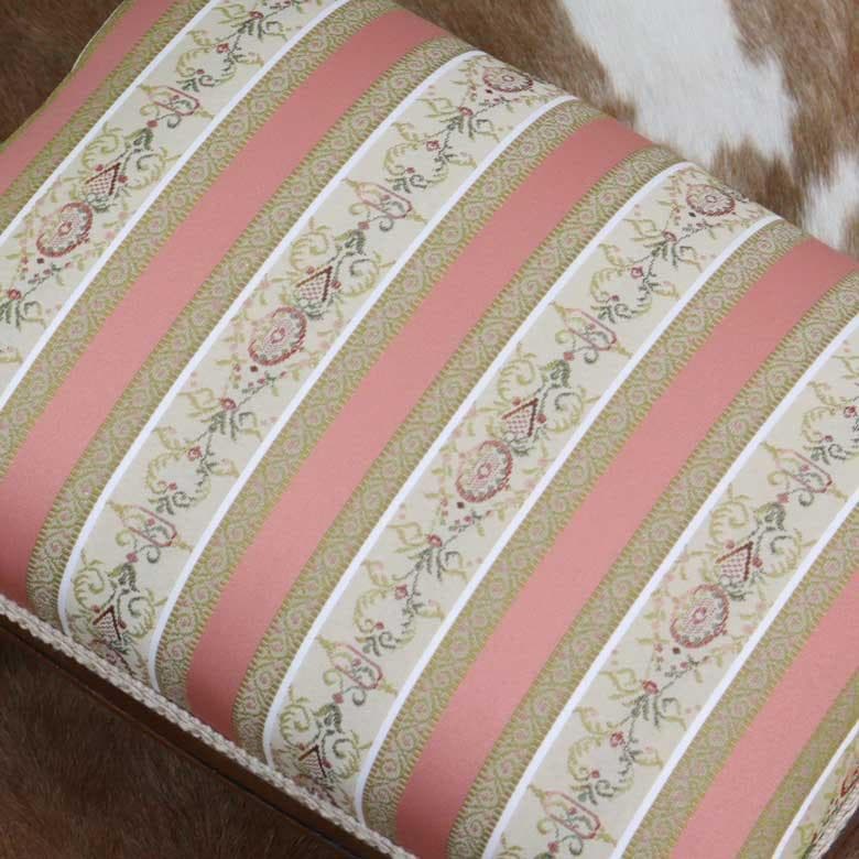 イタリア フットスツール 猫脚 ピンクストライプ 補助椅子 玄関用 完成品