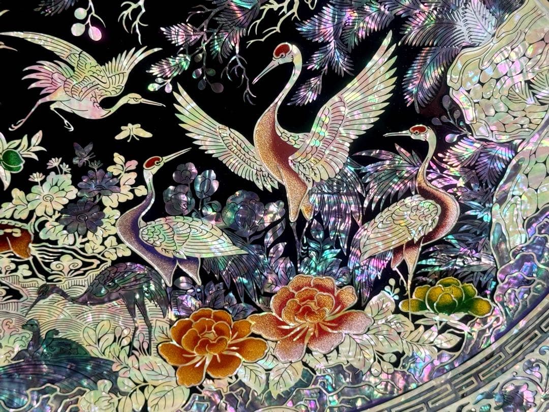 韓国製 螺鈿細工 飾り皿 桹材 金榮萬作 置物 シェル 工芸品 貝細工 トレー