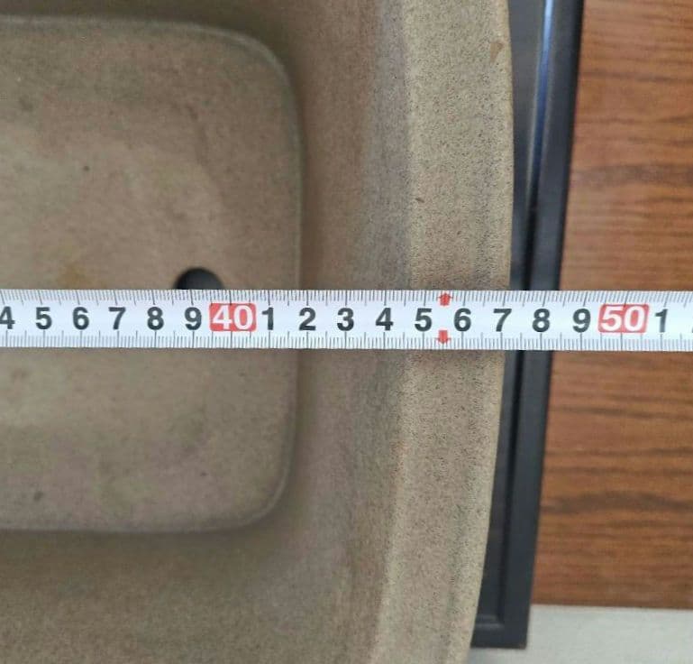 陶器製黄土色盆栽鉢　長方形　大型 約47.5cm×35.5cm×18cm 落款