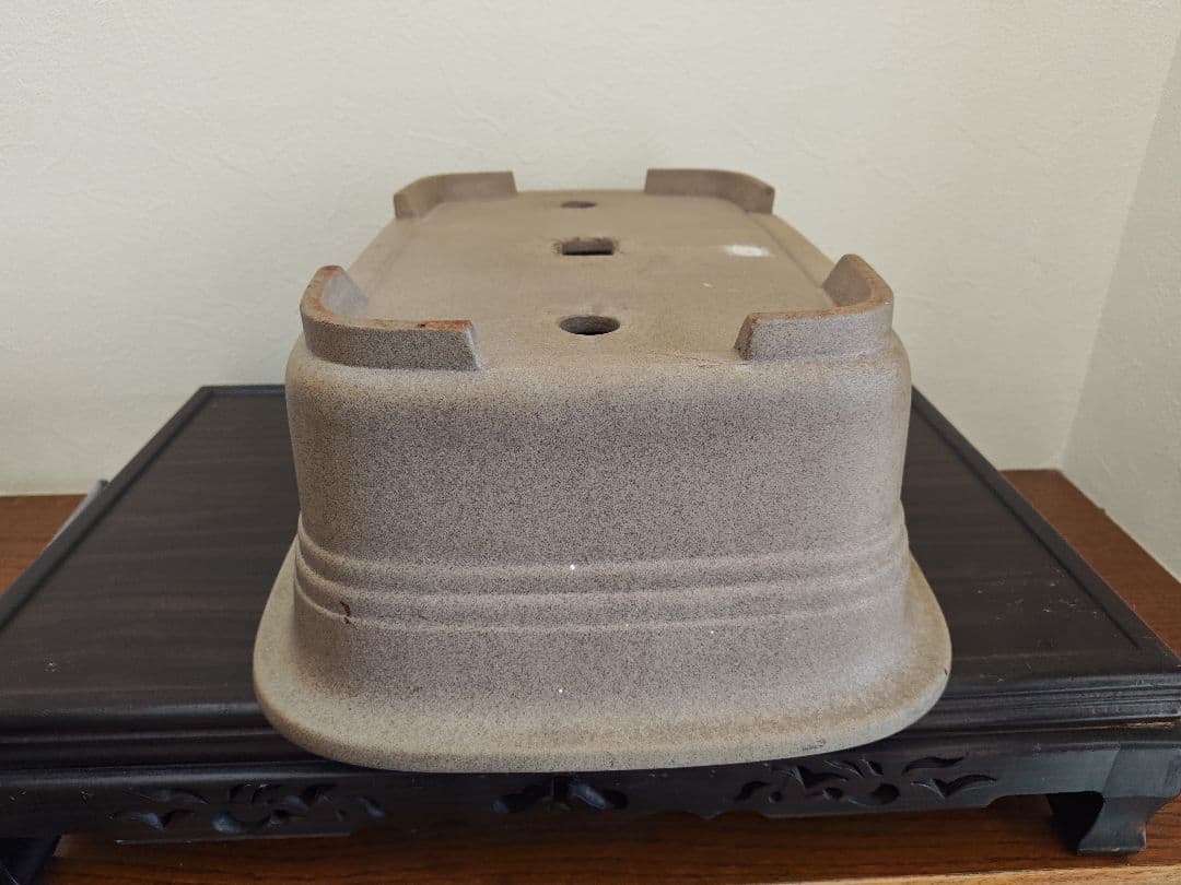 陶器製黄土色盆栽鉢　長方形　大型 約47.5cm×35.5cm×18cm 落款