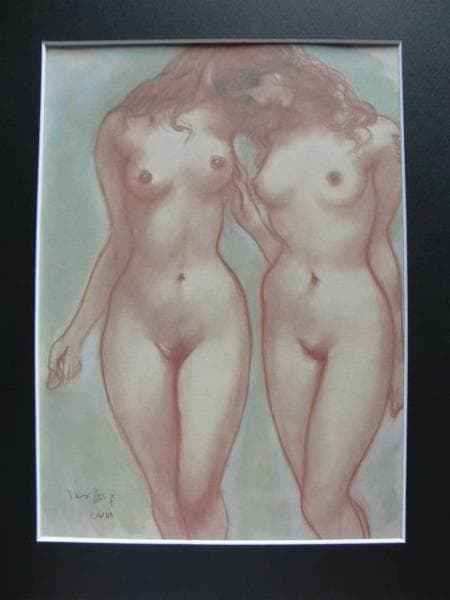 古沢岩美、二人、希少大判画集画、新品額装付、状態良好