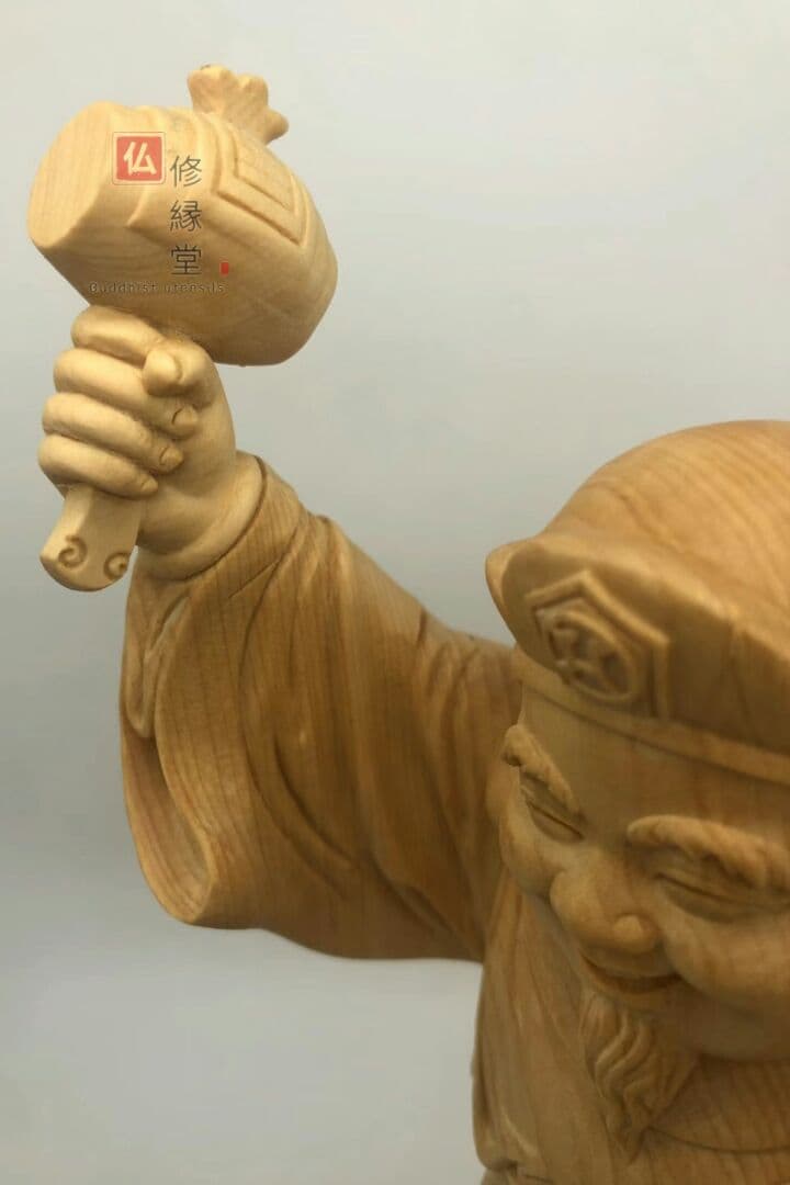 修縁堂】珍品 七福神 大黒天立像 木彫仏像 彫刻 天然木檜材 仏教工芸