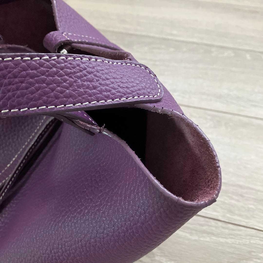 本革 キューブ型 ハンドバッグ バケツバッグ レザー パープル