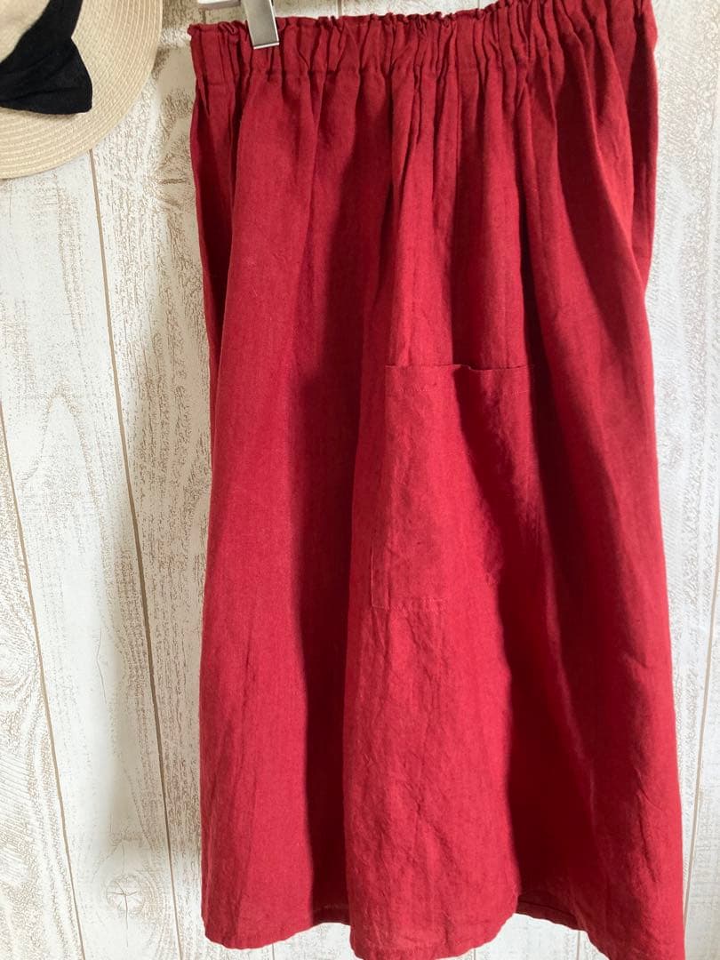 ヤンマ　ヤンマ産業　キュロットパンツ　リネン100% 赤　ガウチョパンツ