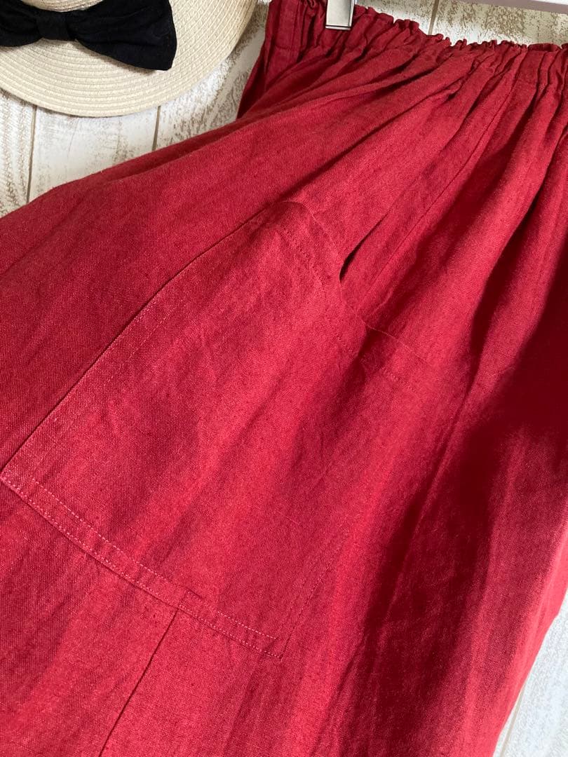 ヤンマ　ヤンマ産業　キュロットパンツ　リネン100% 赤　ガウチョパンツ