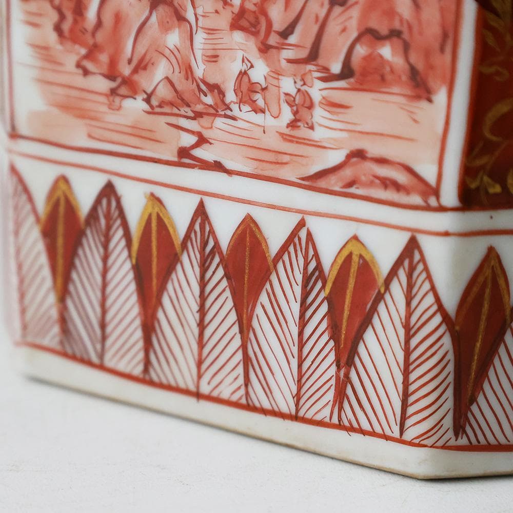 時代年代物 九谷焼 赤絵金彩 唐草 花鳥 楼閣図 水注