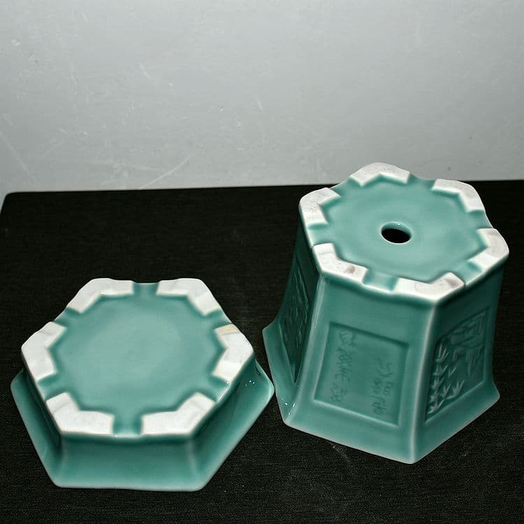 龍泉青磁六角鉢 盆栽鉢 青磁鉢 山野草鉢 多肉植物 植木鉢 小品大