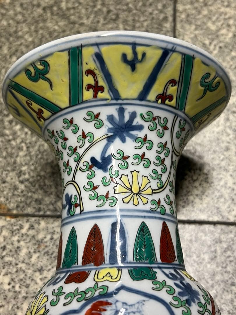 中国古美術 五彩龍紋染付花瓶【大明萬歷年製】在銘F-