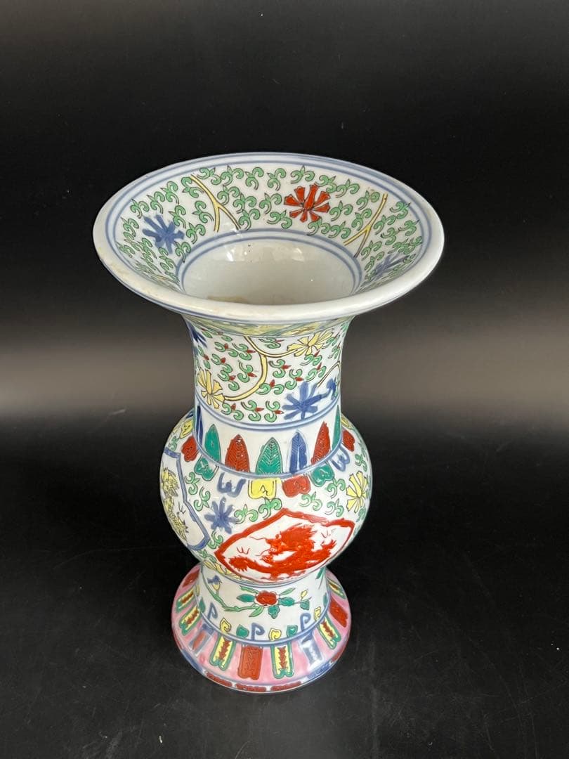 中国古美術 五彩龍紋染付花瓶【大明萬歷年製】在銘F-