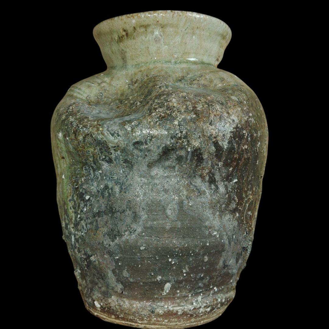 古信楽焼 踞壺 茶壺 窯変灰被り