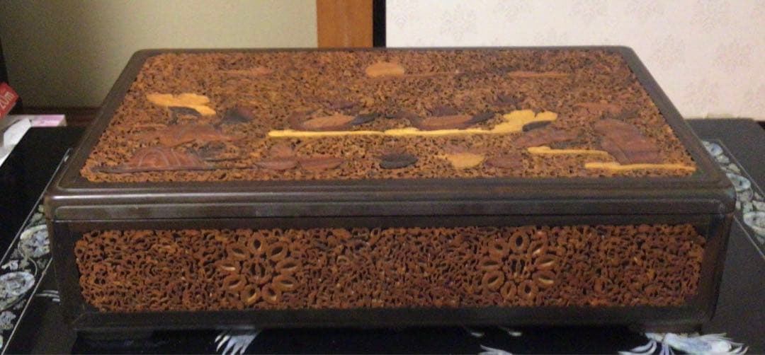 ⭐️特別⭐️紫檀 象嵌 おしどり花鳥月雲 大きな文箱 中国で購入