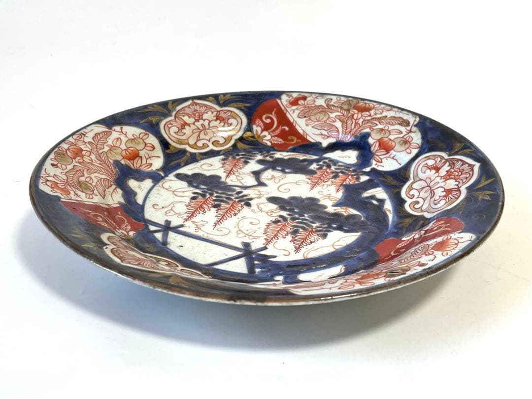 骨董　アンティーク　古伊万里　輸出伊万里　藤文様　藤棚　金襴手　色絵　丸皿　皿