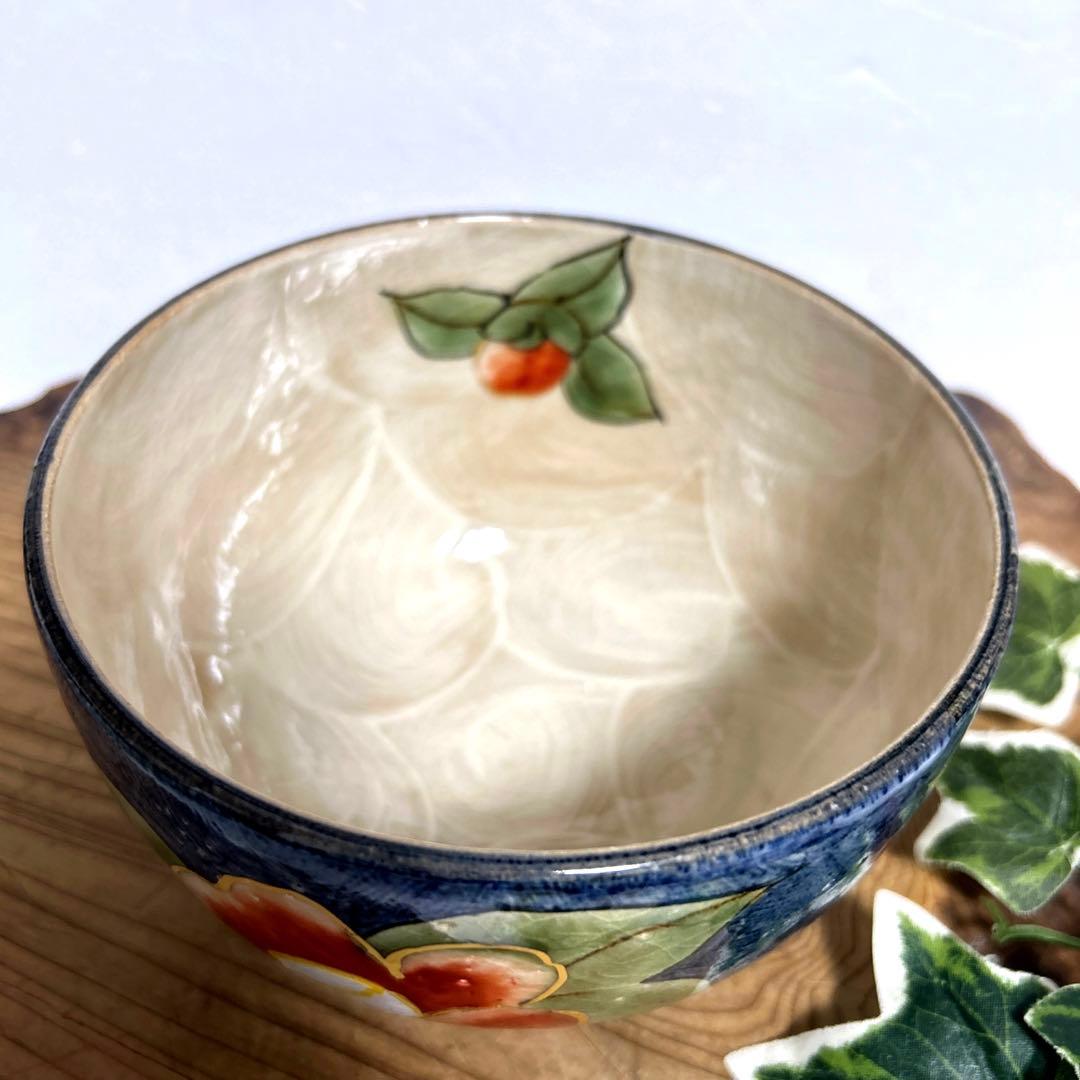 未使用　京焼　清水焼　土渕陶葊　陶葊窯 陶あん絵付　椿柄　中鉢　菓子鉢　茶道