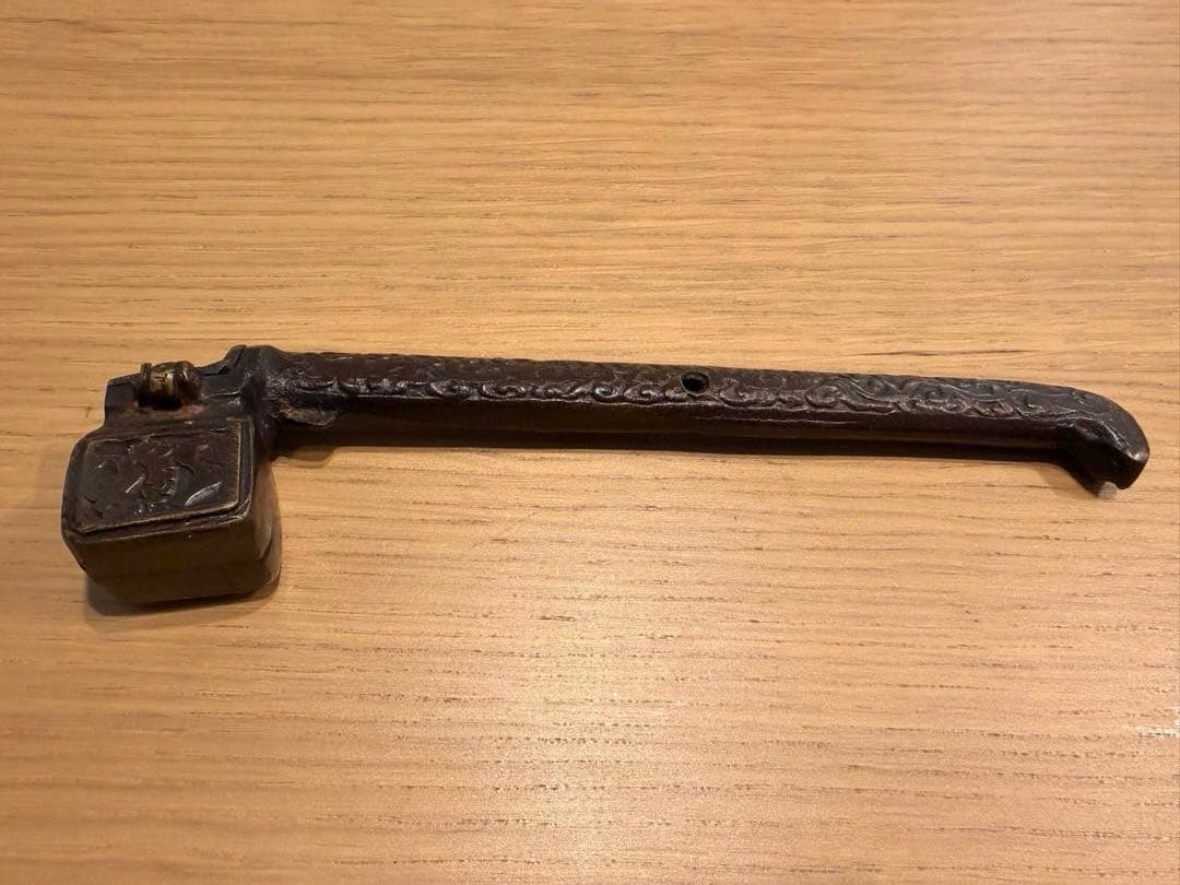 【骨董品】明治時代 龍紋/唐草彫刻 銅製 矢立 携帯用筆記具 アンティークA