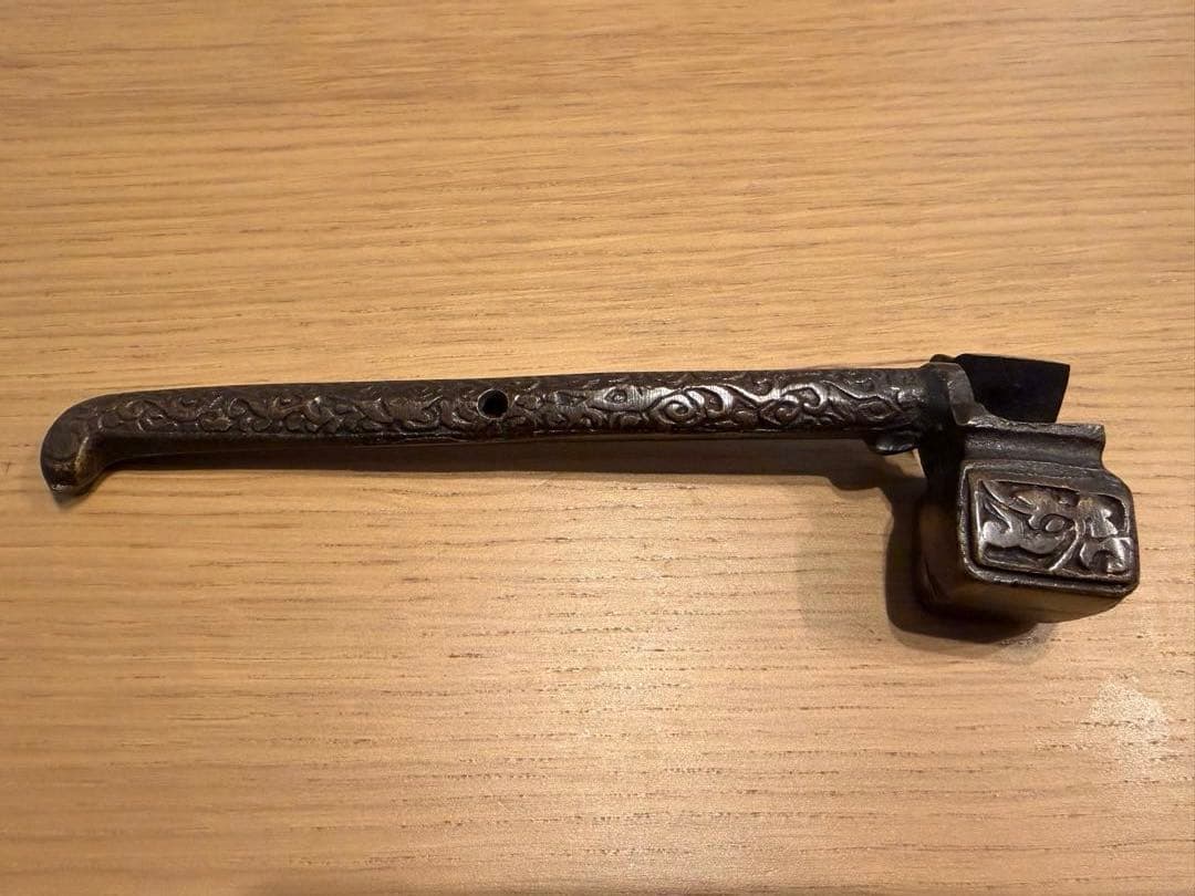 【骨董品】明治時代 龍紋/唐草彫刻 銅製 矢立 携帯用筆記具 アンティークA