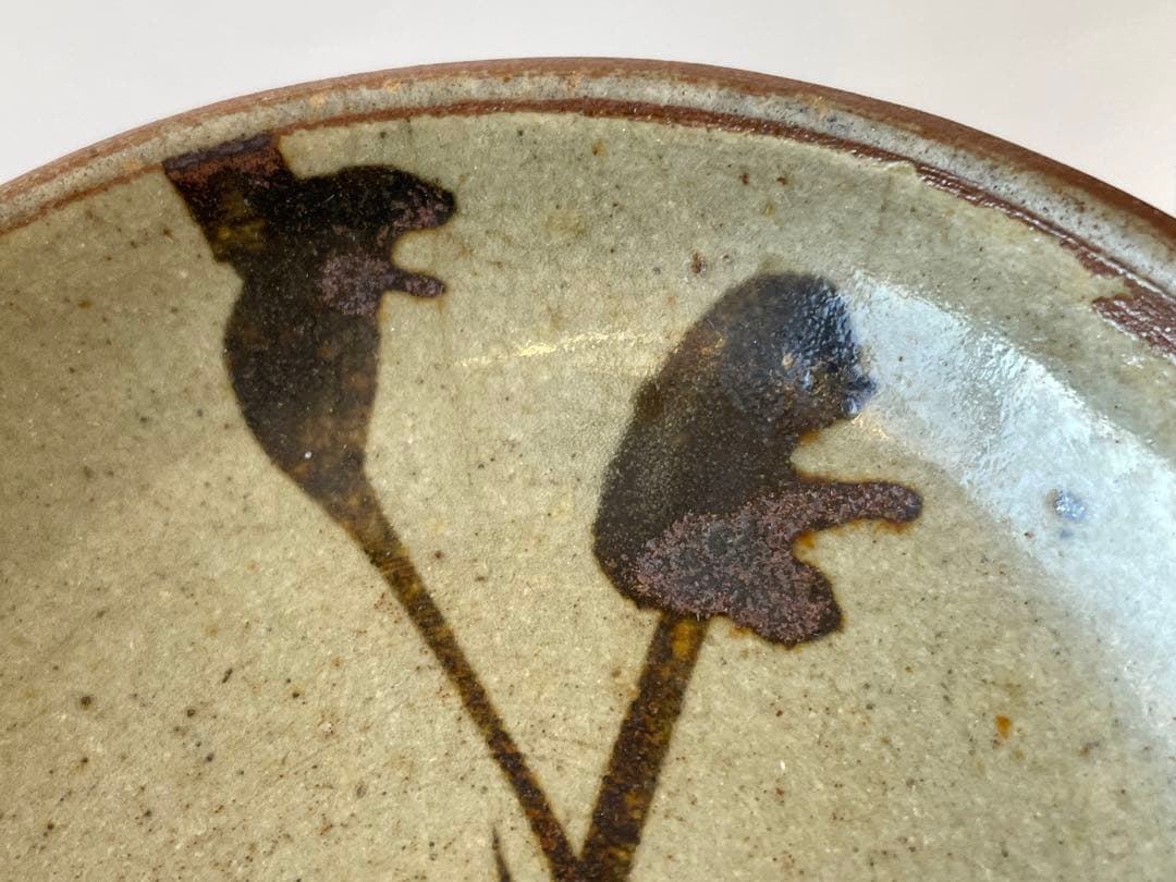 陶芸家 人間国宝 濱田庄司 浜田庄司 ？ 鉄絵 トウキビ文 丸皿 三寸皿 2