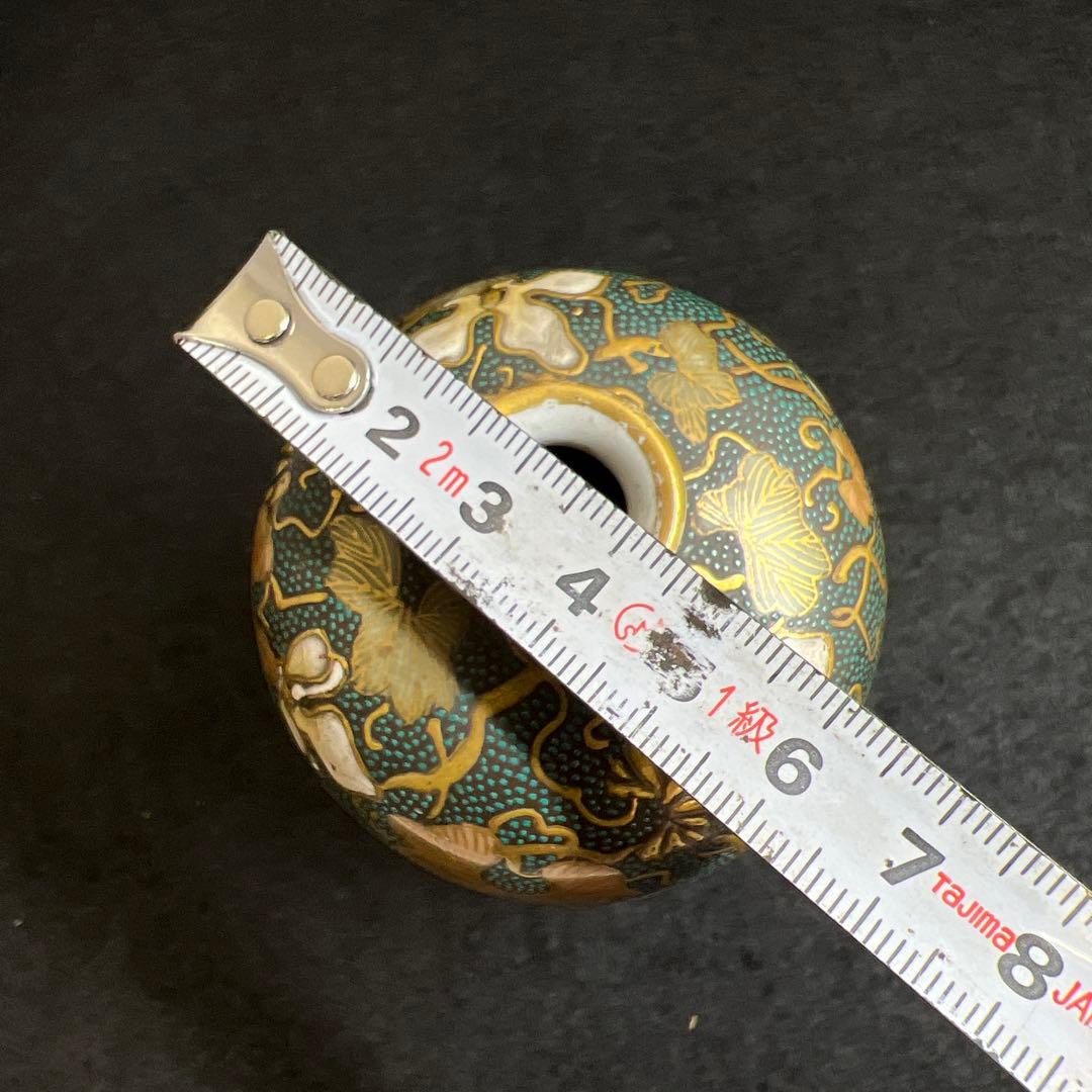 時代九谷焼 青粒手極上金彩花入 木箱付 高11.3㎝東