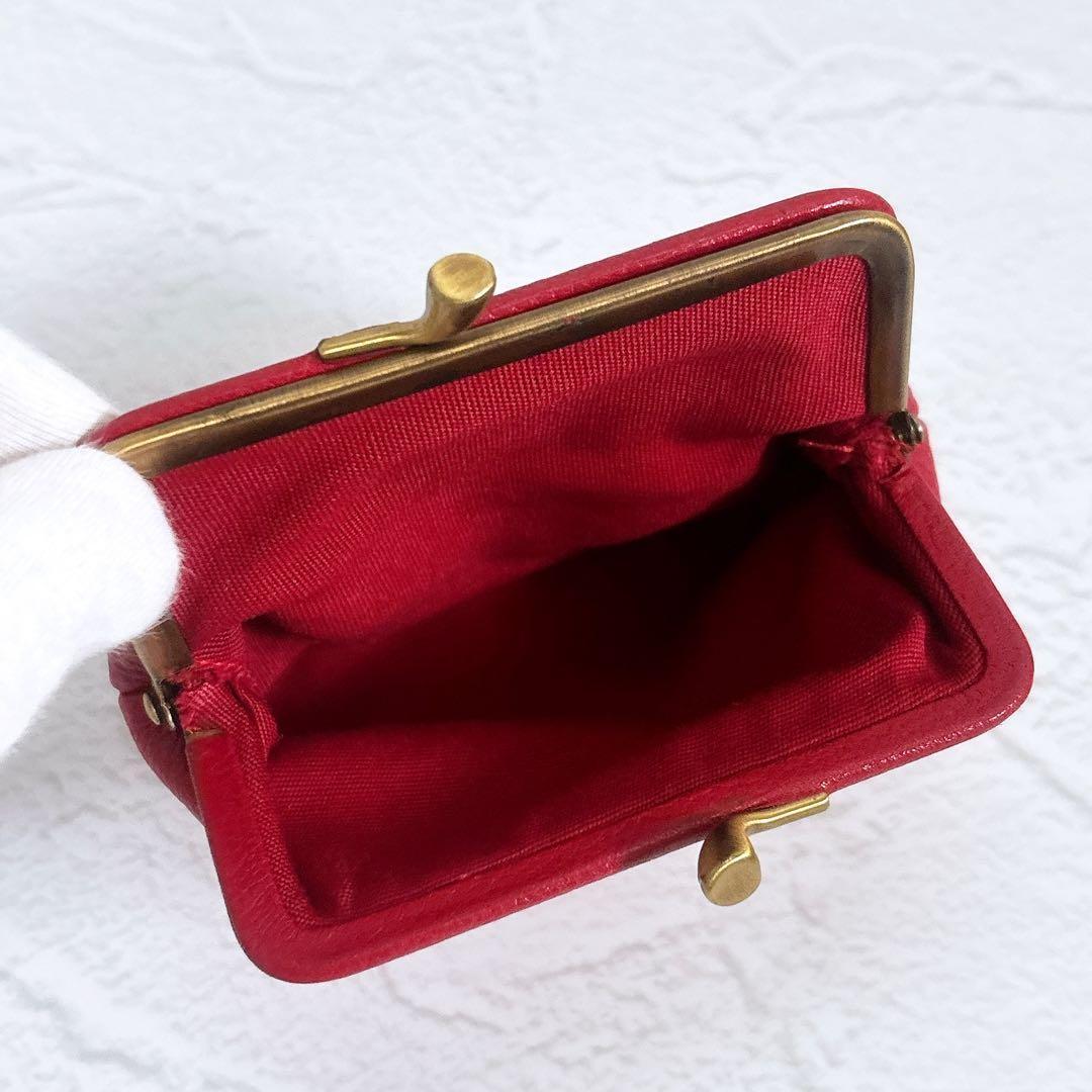 《美品》IL BISONTE レザー がま口 ケース 小銭入れ 赤 保存袋