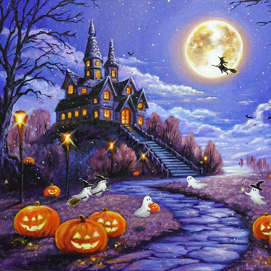 R*U様 【Halloween party】アクリル画 F6 風景画 絵画