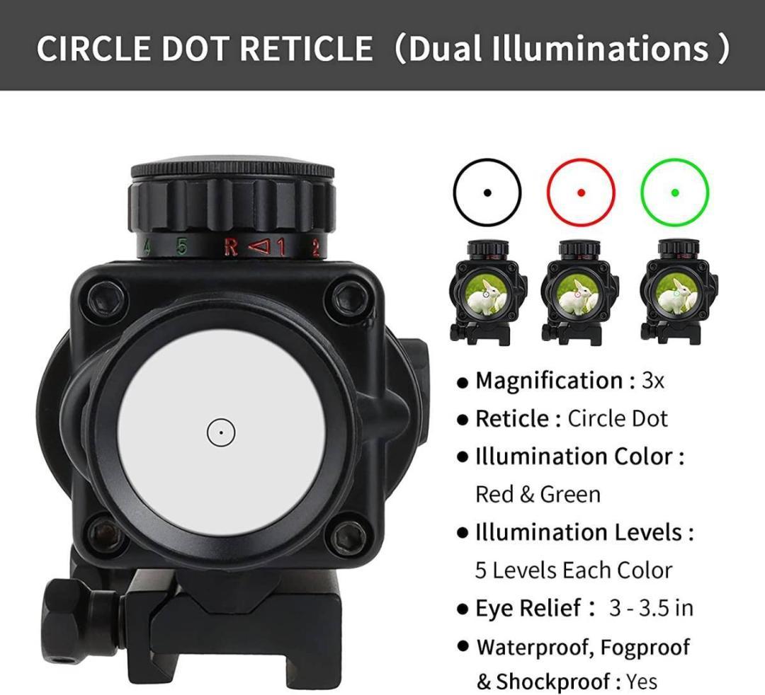 レッドドットサイト 3x30E オプティカルサイト 赤緑ドット 20mmマウント