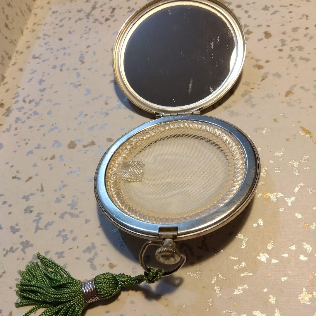 フランスアンティーク パウダーケース 刻印 シルバープレート ミラー付き