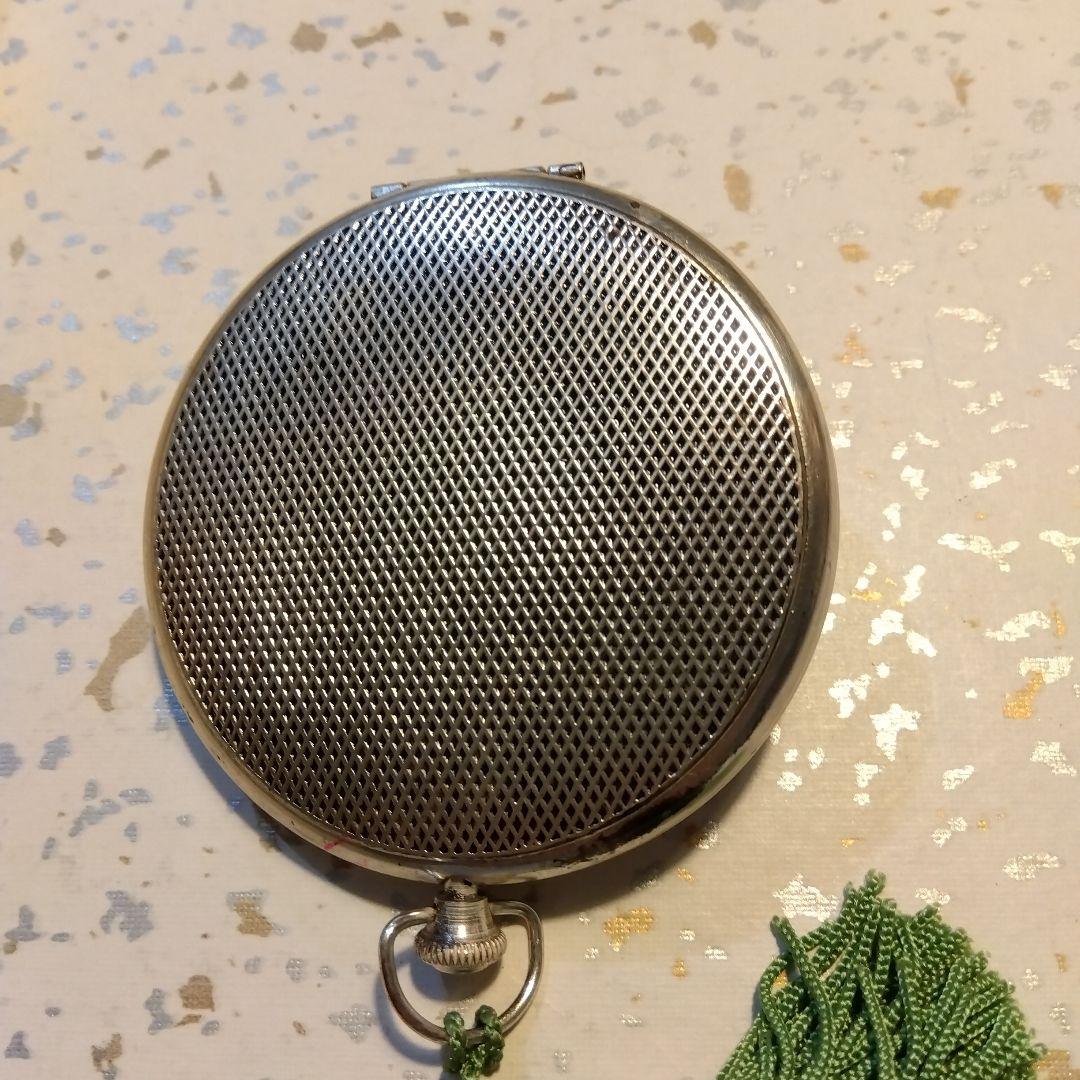 フランスアンティーク パウダーケース 刻印 シルバープレート ミラー付き