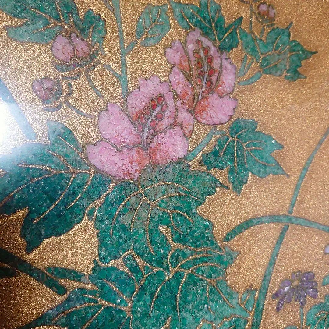 最高級品】 宝石象嵌工芸品 清光光雲 光泉 日本画 国際グランプリ賞 丸