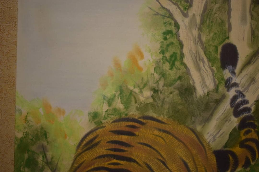 真作/鳳石/猛虎図/桐共箱付/布袋屋掛軸HE-844