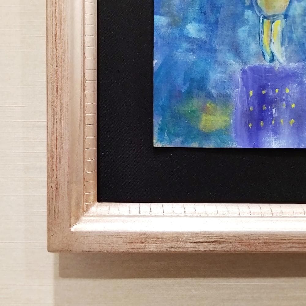 内野隆文　夜のくま　絵画　アンティークペーパー　アクリル画　現代美術　額付　真作