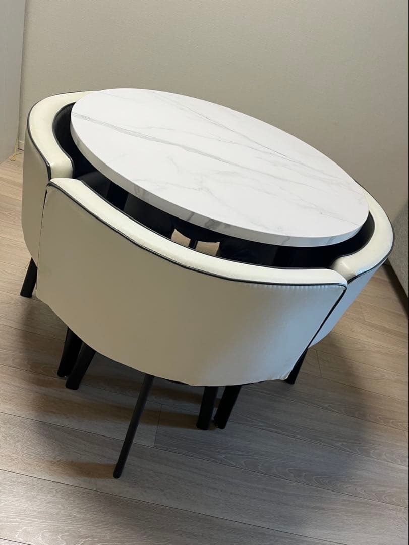 円形　ダイニングテーブル　大理石調　椅子セット