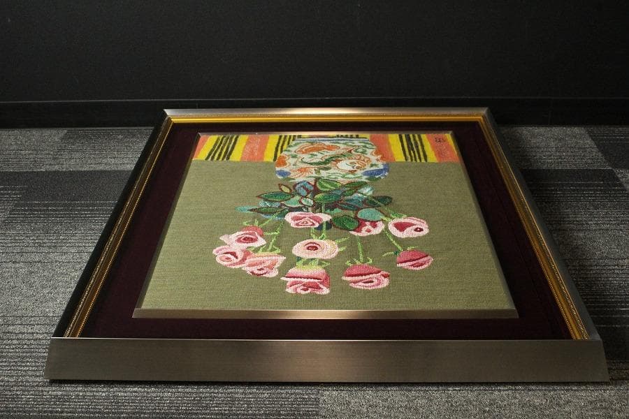 京都 西陣 川島織物 薔薇 額装 希少品 呉服屋蔵 美品(K-LC926)