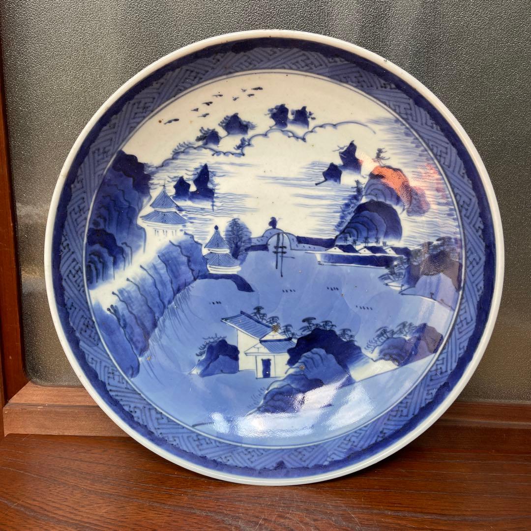 古伊万里染付風景図大皿